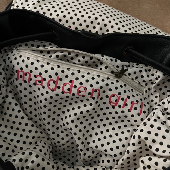 Madden Girl Black Floral Backpack with Polka Dot Interior - Picture 16 of 16